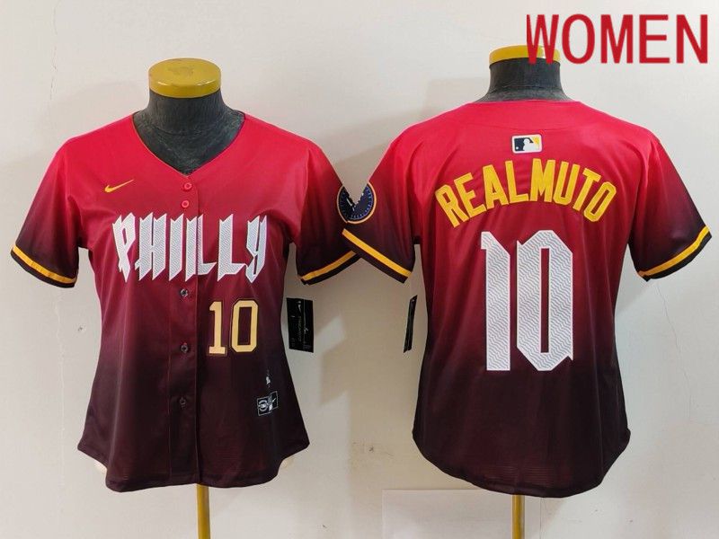 Women Philadelphia Phillies 10 Realmuto Red City Edition 2024 Nike MLB Jersey style 3